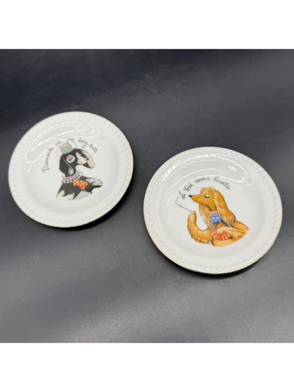 Vtg Trinket Dishes Dogs Playing Cards Mid Century Kitsch Anthropomorphic Japan